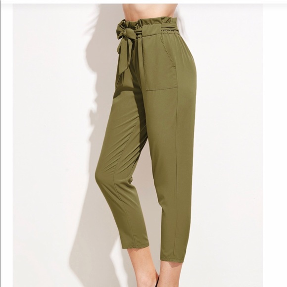Ruffle Waist Self Belt Tailored Pants - Picture 4 of 5